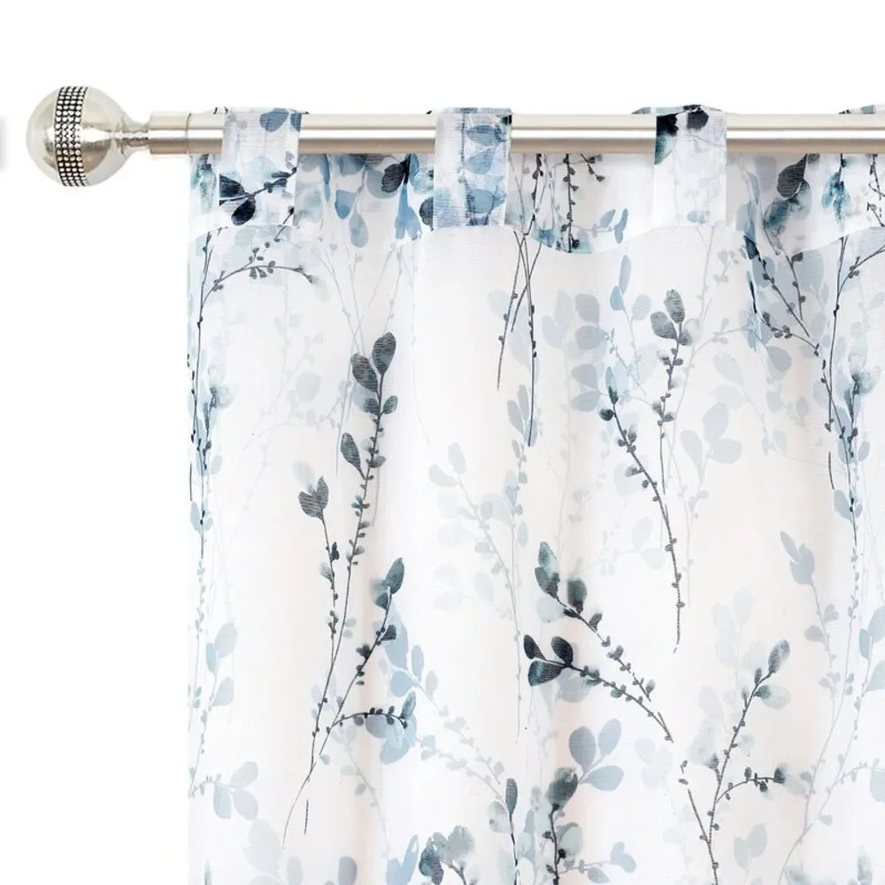 Achim Home Furnishing Misty Teal Floral Petal Vines Window Curtain Panels : 52